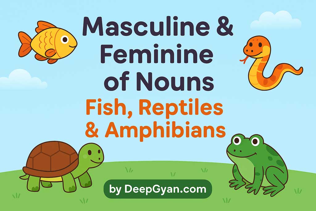 Image illustrating the concept of Masculine and Feminine Gender Nouns for Fish, Reptiles & Amphibians